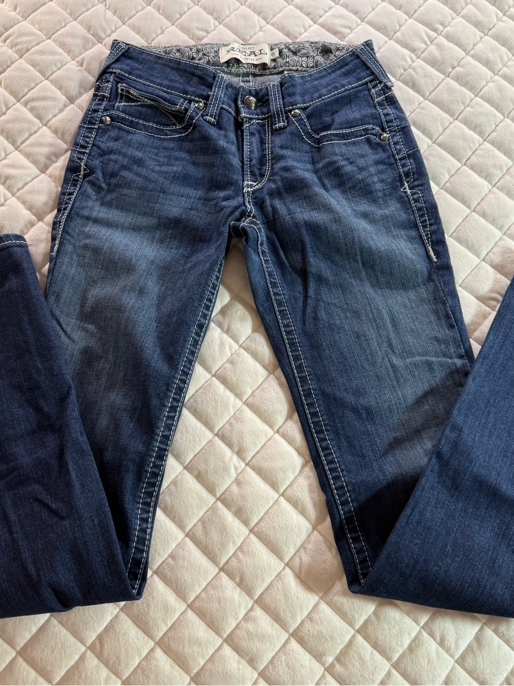 Ariat R.E.A.L. Denim Mid Rise Bootcut Jeans 27L Contrast Stitch Stretch
